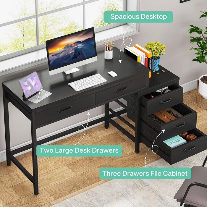 Computer Desk with 5 Drawers, Reversible Home Office Desks
