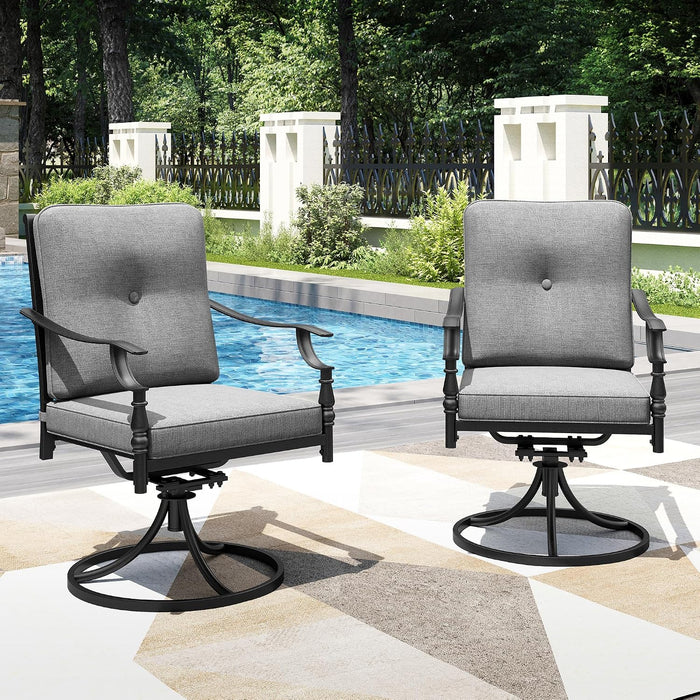 Patio Swivel Chairs, Metal Armchairs W/Cushions, 2PCS
