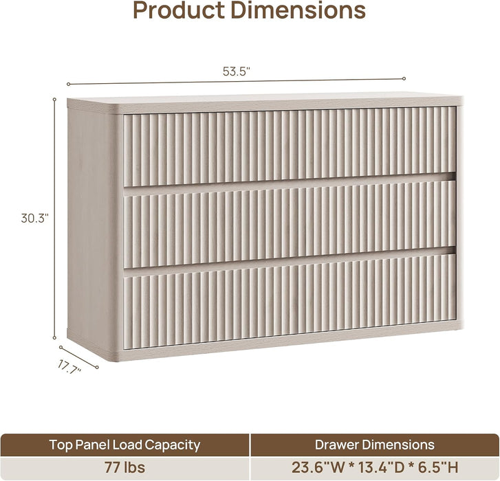 53.5" Extra Wide Dresser for Bedroom Dressers with 6 Fluted Drawers