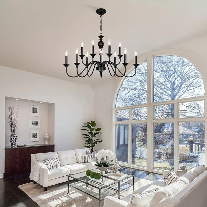 Black Matte Farmhouse Chandelier 12 Light Fixtures