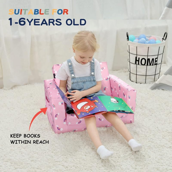 Kids Sofas Toddler Couch Bed Baby'S Upholstered Chair Sleepover Couch Flipout Open Recliner(Pink/Rainbow)…