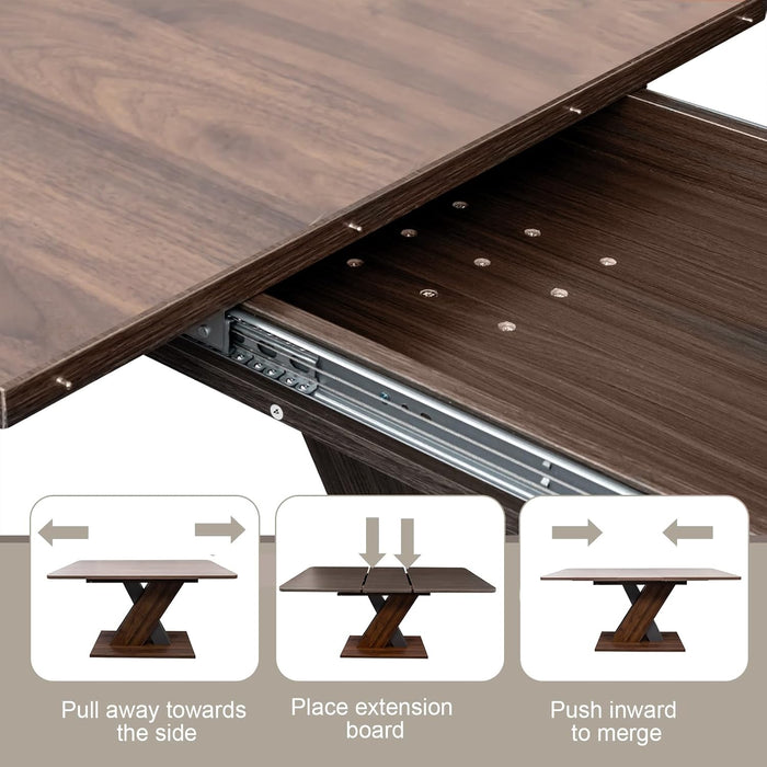 70.87" Extendable Dining Tables for 4 to 8, Mid Century Modern Wooden Expandable Dining Table W/X-Shaped Base, Multifunctional Extendable Large Long Kitchen Dinner Table for Dining Room Walnut