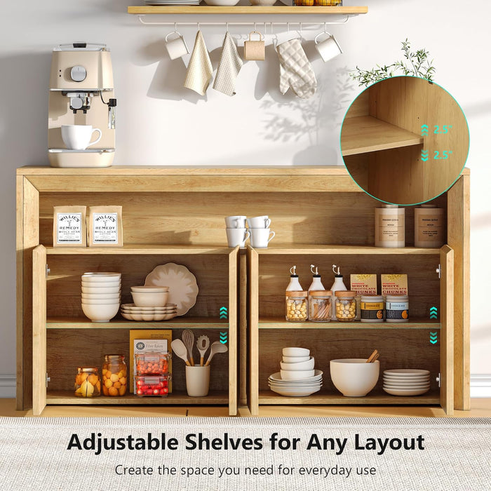 TV Stand for Tvs up to 85 Inch, Wood Entertainment Center with Open & Adjustable Storage, Mid Century Modern TV Media Console with LED Lights for Living Room, Bedroom, Oak