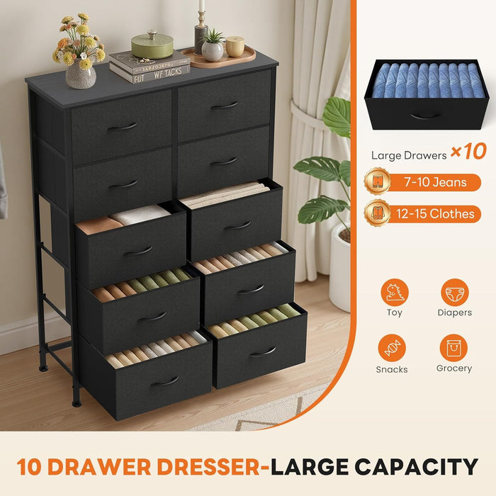 10 Drawer Dresser With PremiumQualityFabricFinish Black