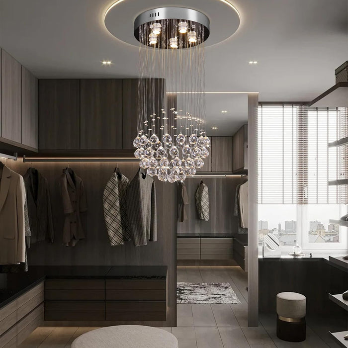 Compact Chrome Crystal Chandelier Flush Mount Fixture