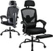 Desk Chair with Foot Rest, High-Back Mesh Office Chair with Wheels, Black