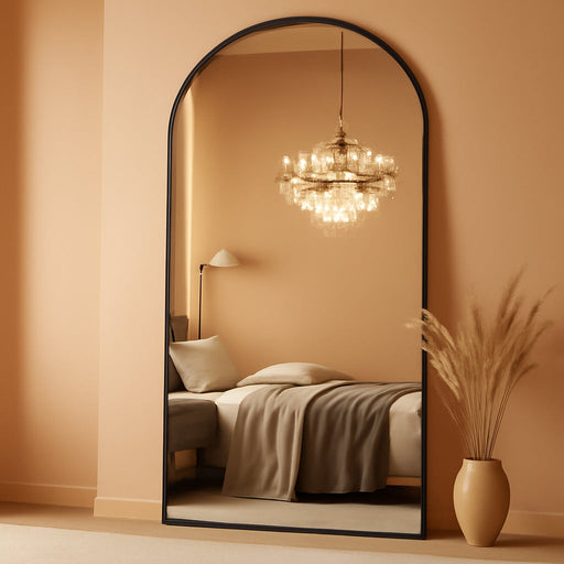 71"X26" Arched Full-Length Mirror with Explosion-Proof HD Glass - Oversized Floor or Wall-Mounted Full Body Mirror for Bedroom, Living Room, and Cloakroom (Black)