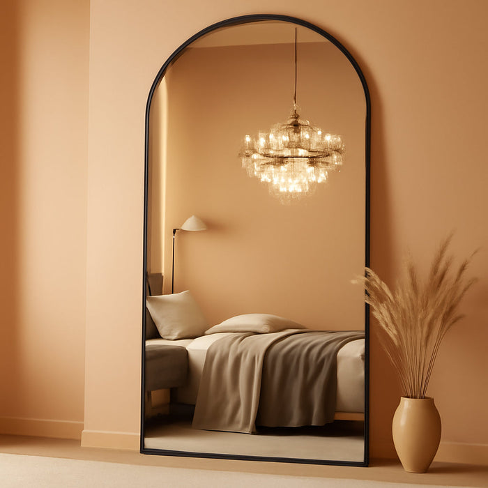 71"X26" Arched Full-Length Mirror with Explosion-Proof HD Glass - Oversized Floor or Wall-Mounted Full Body Mirror for Bedroom, Living Room, and Cloakroom (Black)