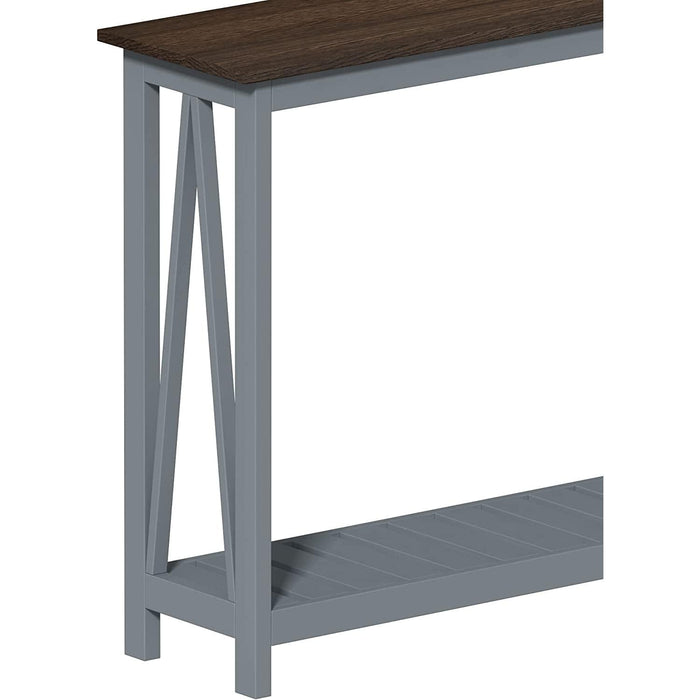 Grey Farmhouse Console Table with Shelf for Entryway