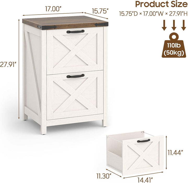 Two Drawer Farmhouse Vertical Filing Cabinet White