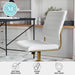 Ivy Armless Swivel Task Chair for Home Office in White Faux Leather with Polished Brass Frame