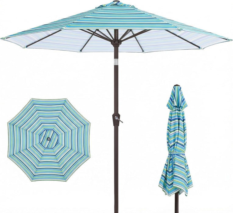 Patiokingdom 10FT Patio Umbrella with Push Button Tilt and Crank, Outdoor Market Umbrella with 8 Fiberglass Ribs, UV Protection Table Umbrella for Pool,Backyard,Garden,Deck