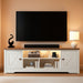 TV Stand for 65 Inch TV, Farmhouse Entertainment Center with Power Outlet & LED Light and Storage Cabinets, Console Table and Media Furniture for Living Room Bedroom, White
