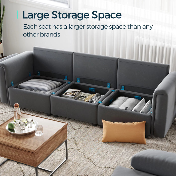 Modular Couches and Sofas Sectional with Storage, 6 Seat Sectional Sofa for Living Room, U Shaped Sectional Couch with Reversible Chaises, Dark Gray