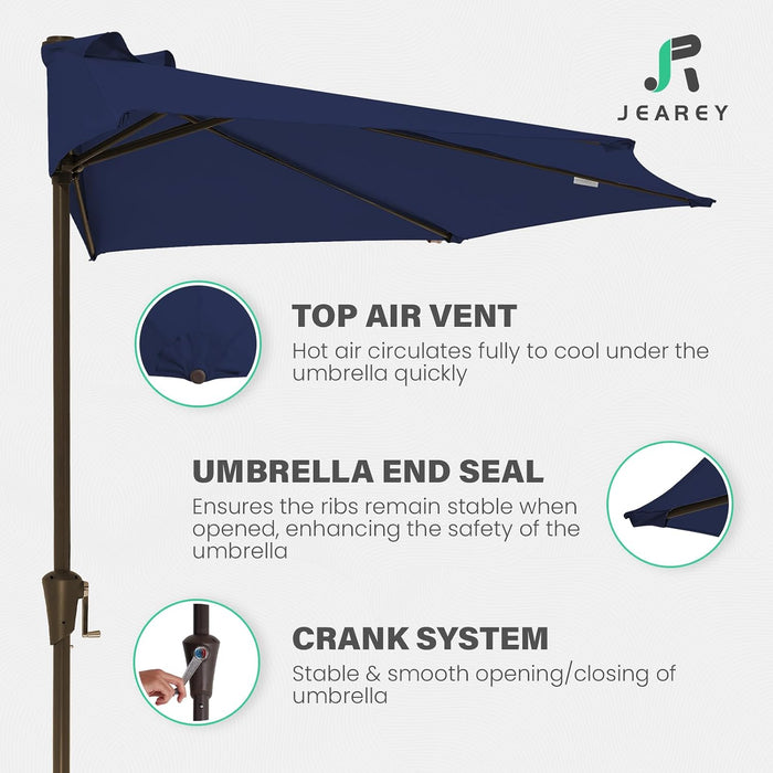 9 Ft Half Outdoor Patio Umbrella W/Crank, Navy
