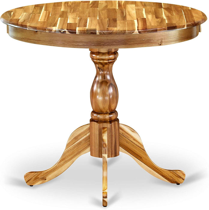 AMT-ANA-TP Antique Dining Room Table - a round Kitchen Table Top with Pedestal Base, 36X36 Inch, Natural