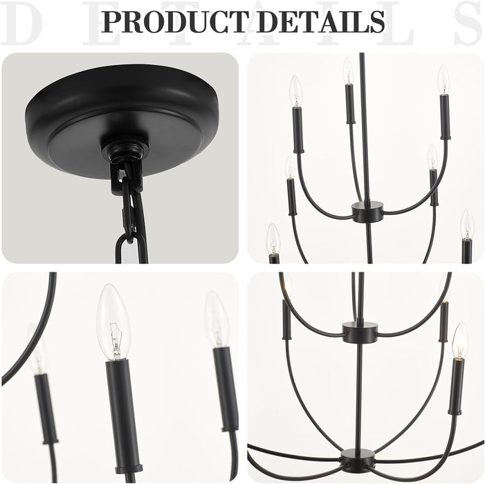 9-Light Black Chandelier for Entryway, Modern Farmhouse Dining Room Light Fixture, Industrial Candle Pendant Light for Foyer Stairway Living Room