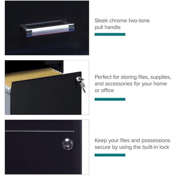 Black Metal Letter File Cabinet, 18" Deep, 4 Drawers