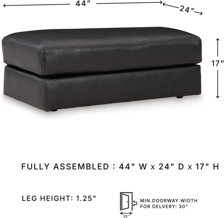 Amiata Contemporary Firmly Cushioned Leather Rectangular Ottoman, Black