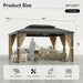 10x15 Hardtop Gazebo With Fireproof Curtain Netting