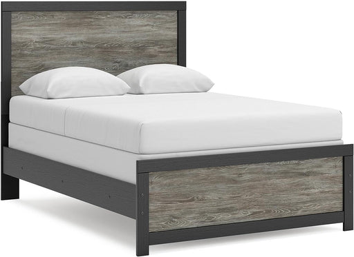 Signature Design by Ashley Jonnifer Full Panel Bed Frame with Headboard, Two‑Tone Textured Design, Engineered Wood and Decorative Laminate, Bedroom Furniture, Warm Gray and Matte Black