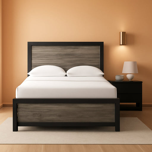 Signature Design by Ashley Jonnifer Full Panel Bed Frame with Headboard, Two‑Tone Textured Design, Engineered Wood and Decorative Laminate, Bedroom Furniture, Warm Gray and Matte Black