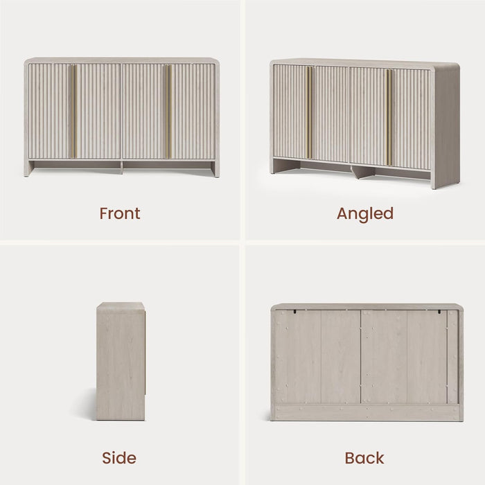 59" Fluted Sideboard Buffet Cabinet with Storage, White Alder | Modern Credenza Console with 4 Doors & Adjustable Shelves, Wood Coffee Bar for Kitchen, Living Room, Entryway
