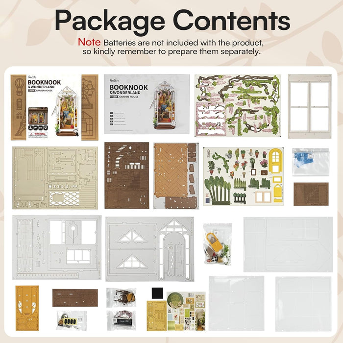 DIY Book Nook Kits for Adults-Garden House Bookshelf Insert Booknook-3D Puzzle Dollhouse Room Decor for Teen Girls Boys Women Men