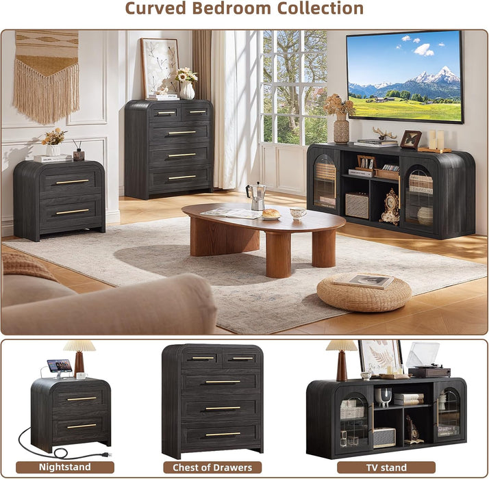Chest of Drawers, Curved Dresser for Bedroom Small Dressers
