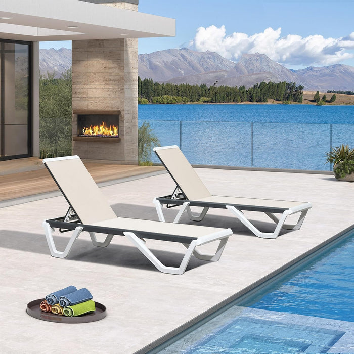 Lounge Chair Outdoor Set of 2 Chaise Lounge W/Wheels, Khaki