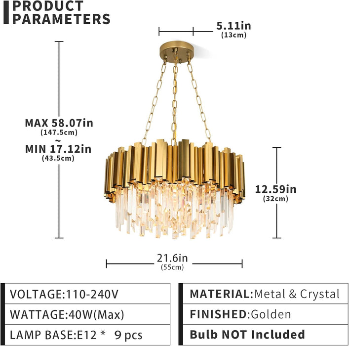 Gold Modern Crystal Chandelier 22In Timeless Elegance