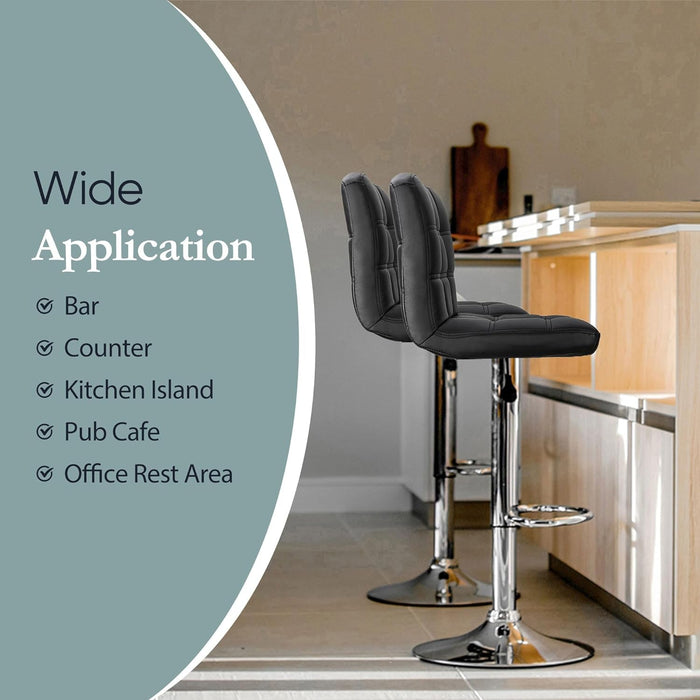 Set of 4 Adjustable Swivel Barstools, Modern PU Leather Kitchen Counter Bar Stools, Square Back Bar Stool