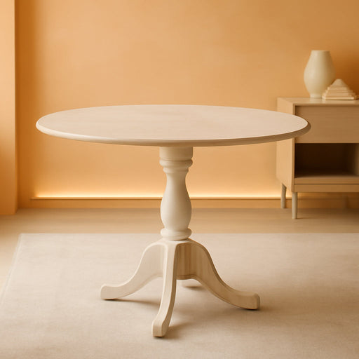 DMT-ABC-TP Dublin Kitchen Dining Table - a round Wooden Table Top with Dropleaf & Pedestal Base, 42X42 Inch, Wirebrushed Buttercream | Kitchen