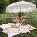 Boho Fringe Umbrella Outdoor Patio, 6.5Ft UPF50+ Picnic Umbrella with Tassels with Steel Pole and Push Button Tilt, Antique White