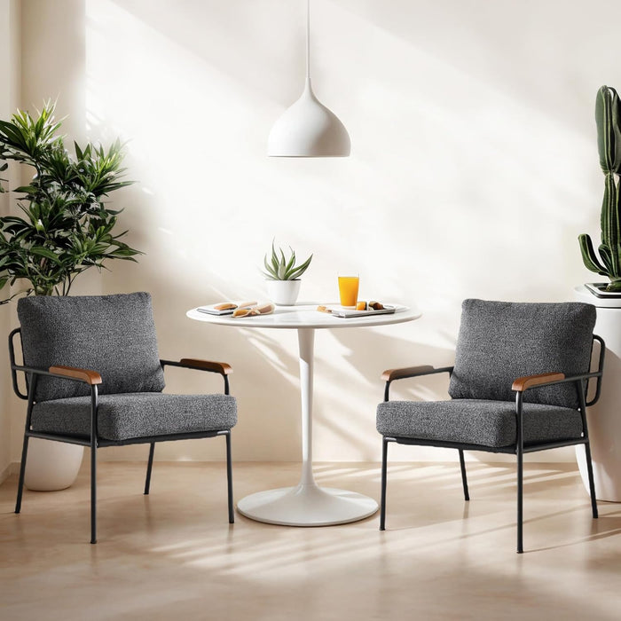 Contemporary Vintage Armchairs Linen Grey Wood Armrests