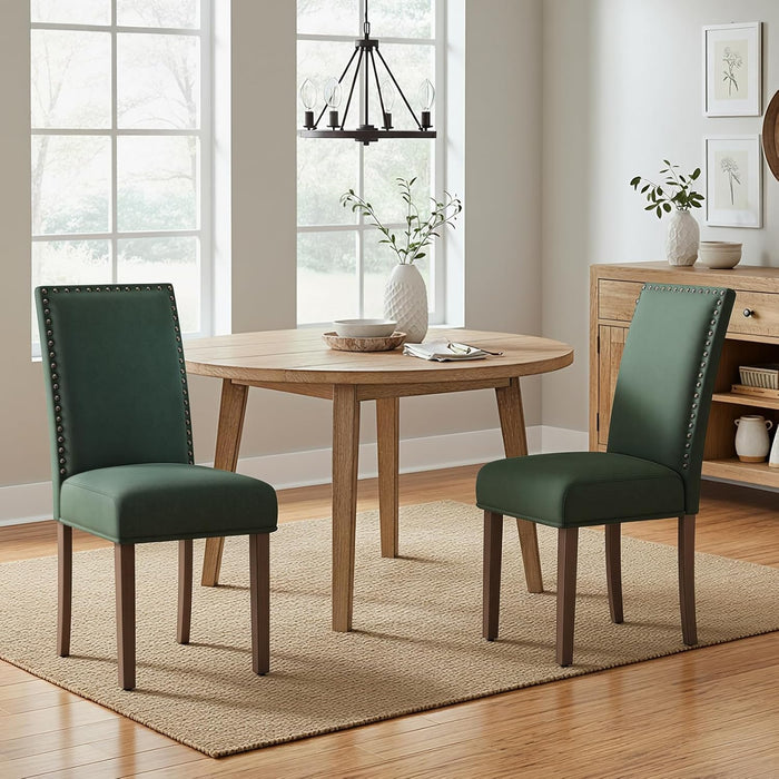 Green Velvet Dining Chairs Set of 2 – Upholstered Kitchen & Dining Room Chairs with Nailhead Trim, Soft High-Density Cushion and Solid Wood Legs for Dining Room, Kitchen, Living Room