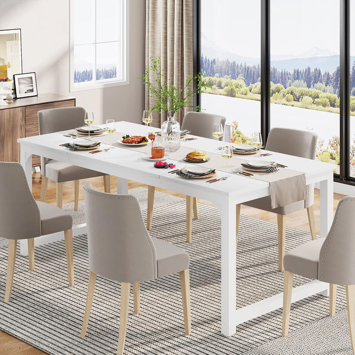 70.9 Inch Large Dining Table Rectangular Kitchen Furniture for 6 to 8 People, White