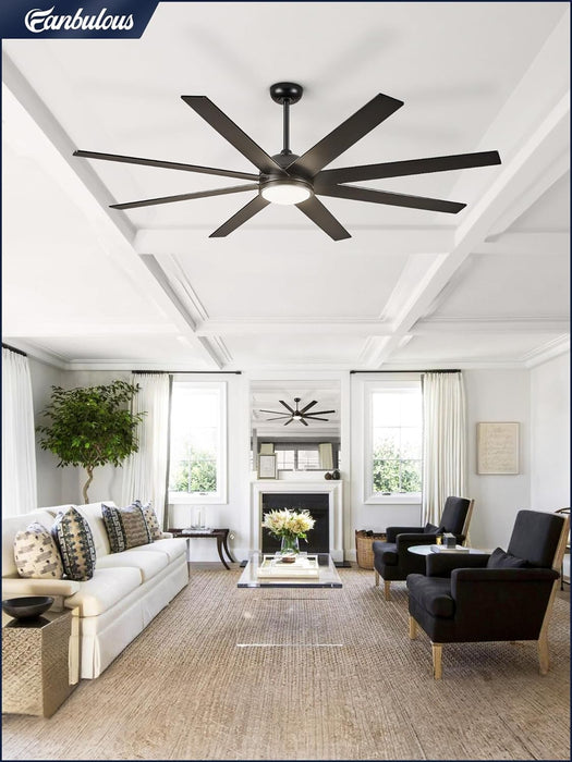 65 Inch Ceiling Fans with Lights and Remote, Black Indoor/Outdoor Ceiling Fan with Quiet Reversible DC Motor, 6 Speeds, 3CCT, 8 Blades Large Ceiling Fan for Living Room Bedroom Patio