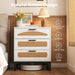 White Rattan Dresser With Industrial Metal Handles