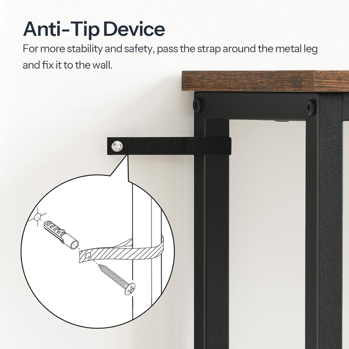 Narrow Console Table, Sofa Table, 4-Tier Industrial Entryway Table with Metal Mesh Shelf, Hallway Table with Adjustable Feet, for Entryway, Living Room, Hallway, Rustic Brown and Black BF79XG01