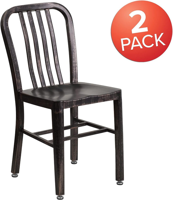 Gael Commercial Grade 2 Pack Black-Antique Gold Metal Indoor-Outdoor Chair