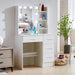 Vanity Desk with Makeup Mirror and Light, Makeup Dressing Table with 4 Drawers and Cushioned Stool for Bedroom, White Dressing Desk for Bedroom