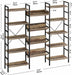 Bookshelf, 5-Tier Triple Wide Industrial Etagere with Baffles | 5-Tier Triple Wide Bookshelf, 72 8". 14 Baffled Shelves. Adjustable Center. Industrial MDF, Iron. 33 Lb per Shelf. Anti-Tip.