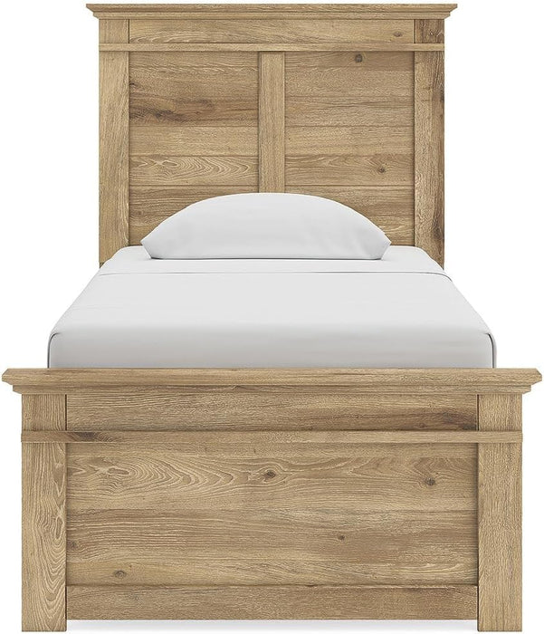 Signature Design by Ashley Fenderport Twin Bed Frame with Panel Headboard and Footboard, Cottage Bedroom Style for Kids and Guest Rooms, Natural Brown