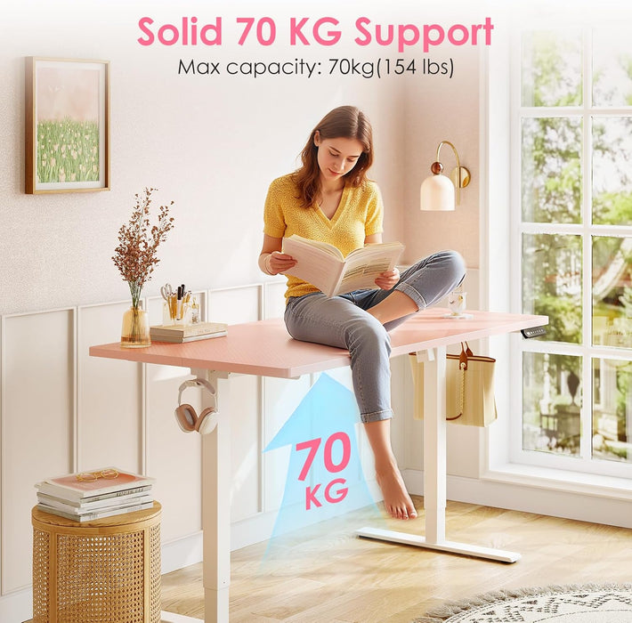Electric Height Adjustable Standing Desk, 48 Inch Pink Computer Desk for Women Girls, Sit Stand Table for Home, Office, Bedroom