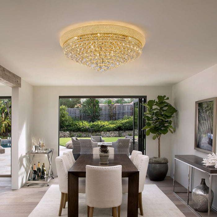 18-Light 32 Inch Large Crystal Chandelier Flush Mount Ceiling Light Fixture for Living Room Dining Room Bedroom Foyer Entryway Gold Finish