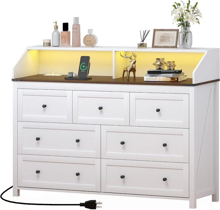 7 Drawer LED Dresser Charging Station RGB Lights