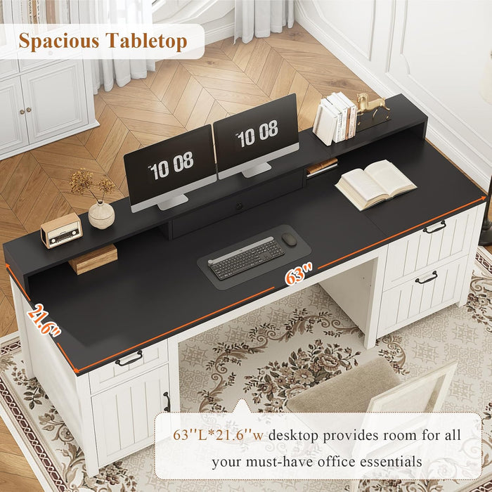 63InchWide White SolidWood Executive Desk With Drawer