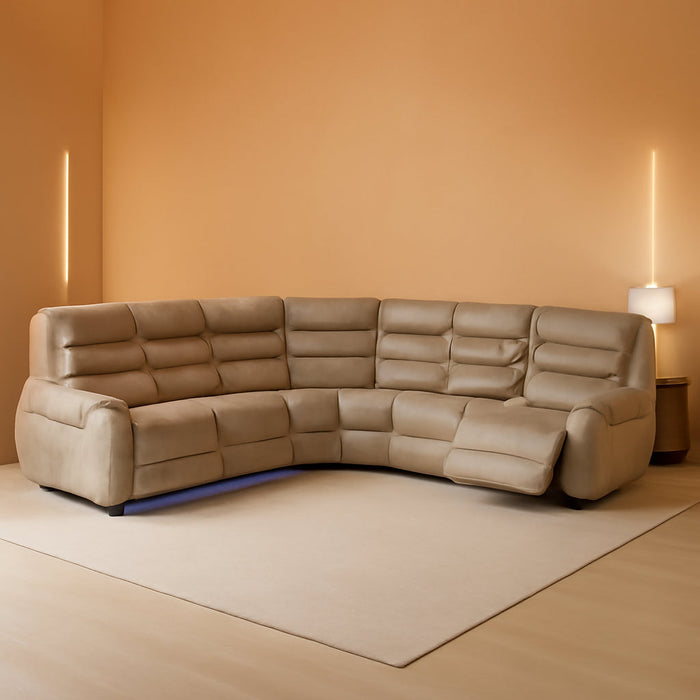 Living Room Furniture Set, Power Reclining Sofa Set, Air Leather Recliners with Built-In USB Ports and Storage Console, LED Reclining Couch Set for Living Room (Grey, Sectional)