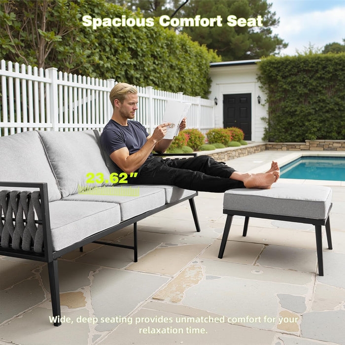 Patio Furniture Sets for 6 with Swivel Chair, Outdoor Conversation Sets 6 Pcs, 1X Coffee Table. 1Xswivel Chair, 1X3-Seat Sofa, 2Xottomans for Porch Poolside Gray
